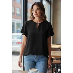 BloomChic Black V Neck Blouse  Size 14-16 Light Weight Short Sleeve